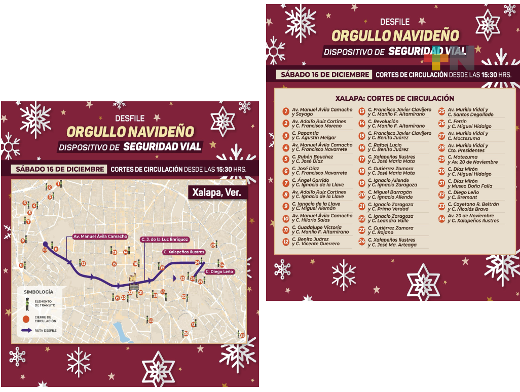 Tránsito estatal anuncia cortes a circulación en Xalapa, este sábado 16 de diciembre